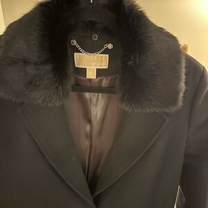 Michael Kors Black Pea Coat with Faux Fur Collar